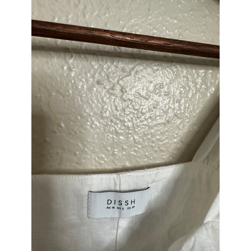 DISSH Aisle White Linen Bow Midi Dress size US6 Square Neck Tie Shoulder - Picture 6 of 13